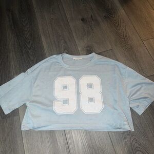 Full Tilt Light Blue Mesh Crop Top